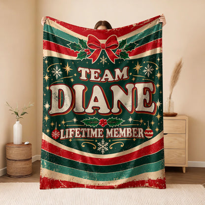 Team Your Name Lifetime Member Christmas Fleece Blanket DIANE 13K1 BK52