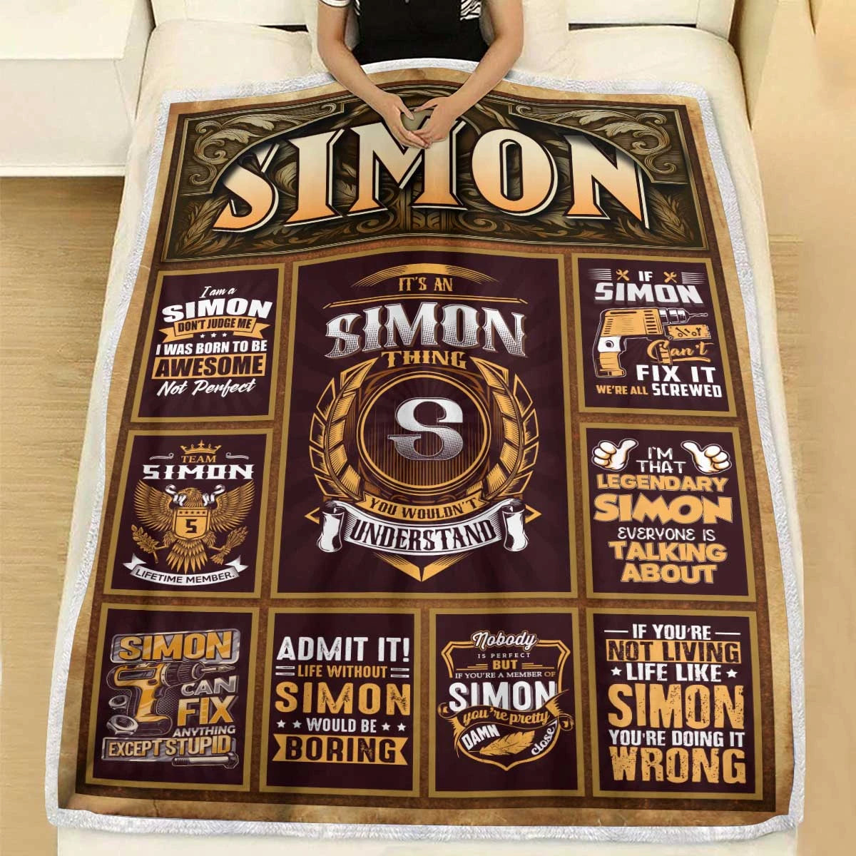 SIMON Personalized Blanket | Custom Name Cozy Throw Gift 13K1-BK4