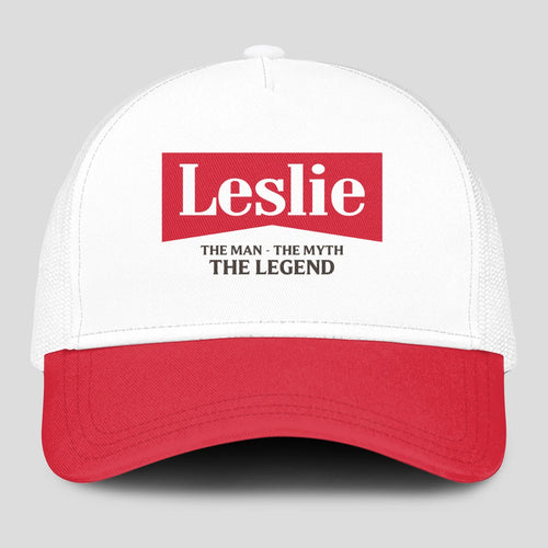 The Man The Myth The Legend Red And White Mesh Cap LESLIE 13K1 C197PF
