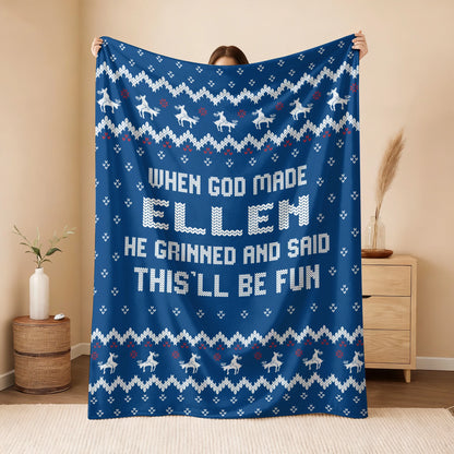 When God Made Your Name Navy Fleece Blanket ELLEN 13K1 BK32