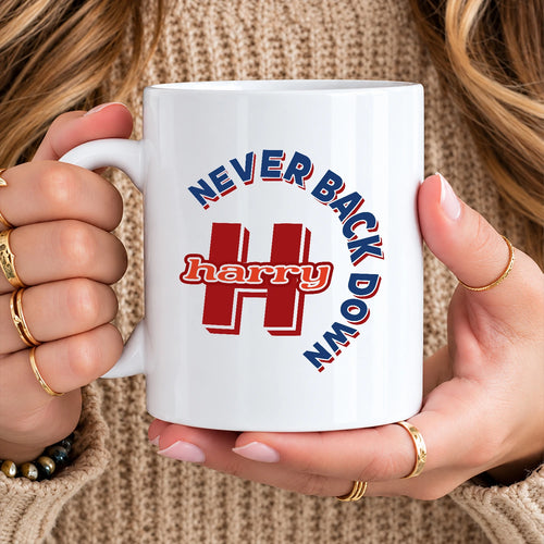 Never Back Down Log With Your Name Mug HARRY 13K1 MG25