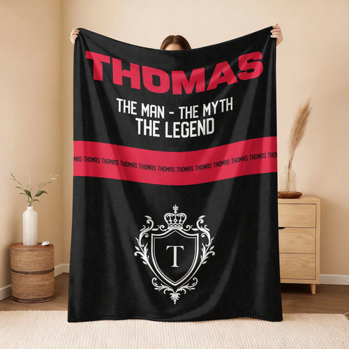 The Man The Myth The Legend Black Red Fleece Blanket THOMAS 13K1 BK14