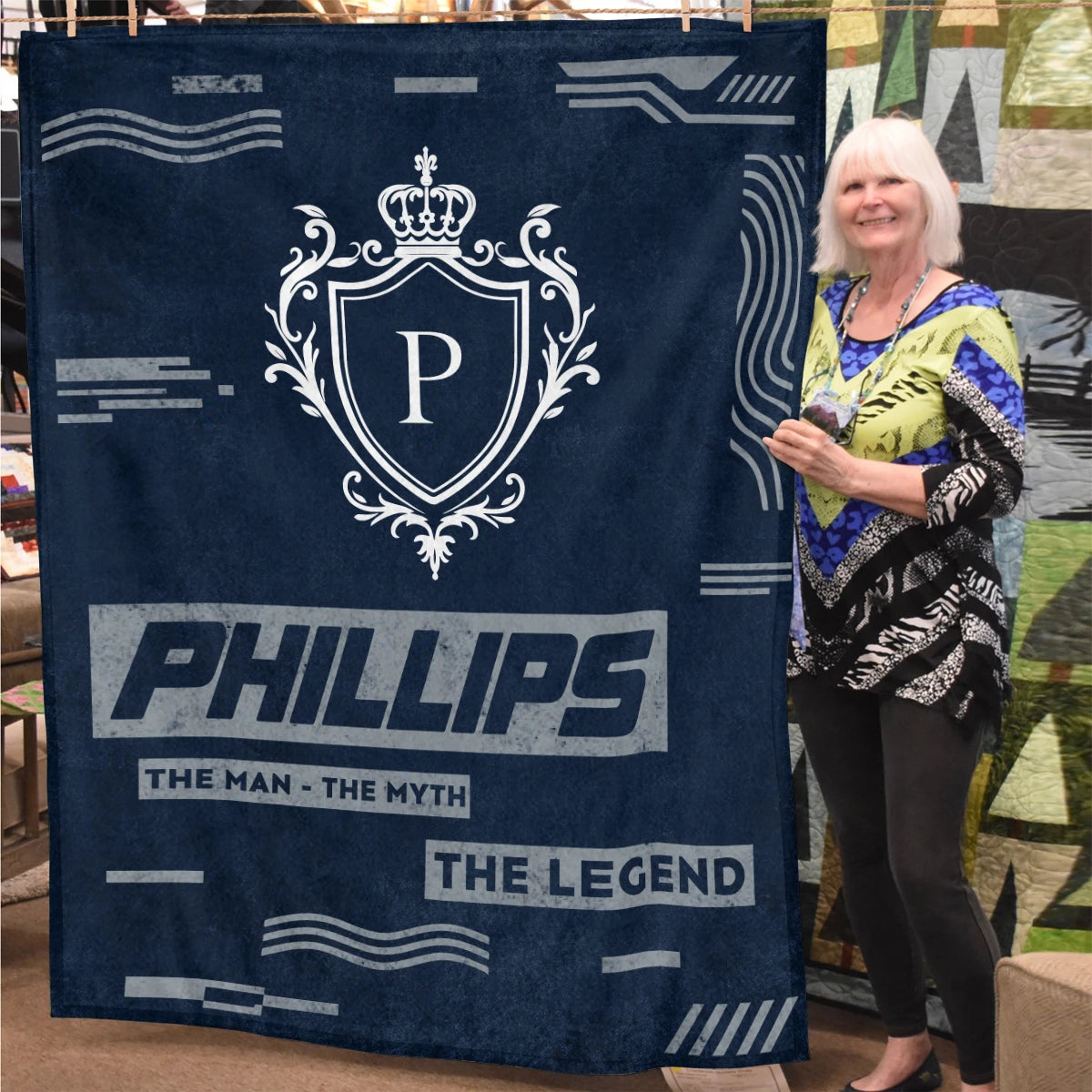 The Man The Myth The Legend Blue & Gray Fleece Blanket  PHILLIPS 13K1 BK08