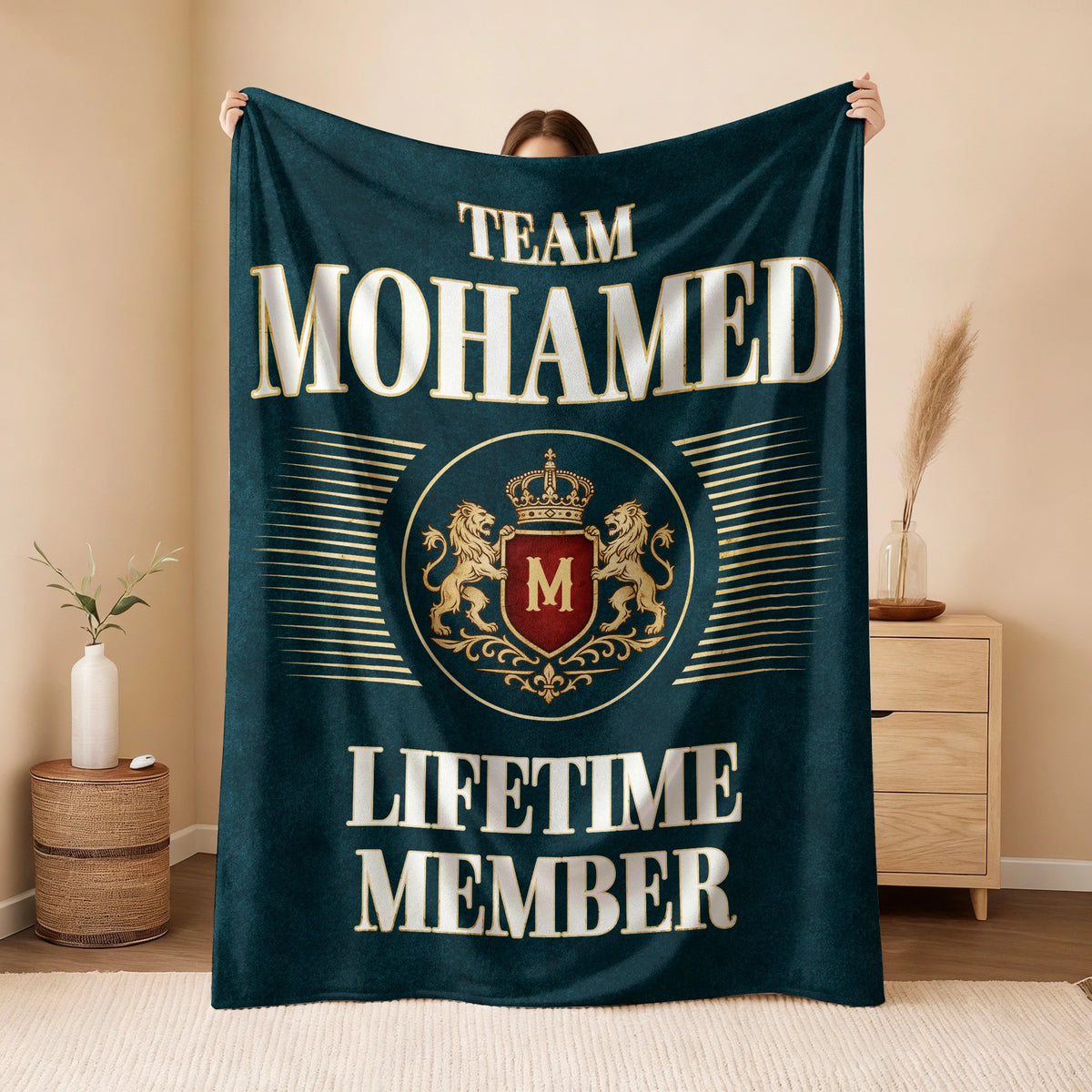 Team Your Name Lifetime Member Sage Green Fleece Blanket MOHAMED 13K1 BK42