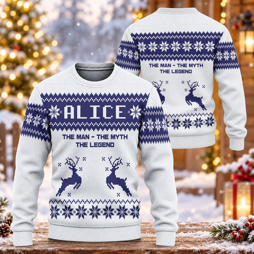 The Man The Myth The Legend Navy White Ugly Sweater ALICE 13K1 UG07