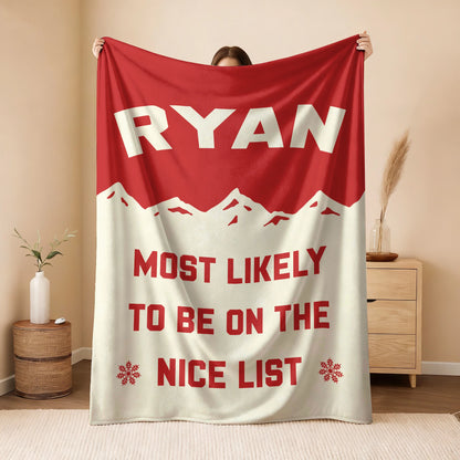 Most Likely on the Nice List Red Vintage Christmas Fleece Blanket RYAN 13K1 BK63