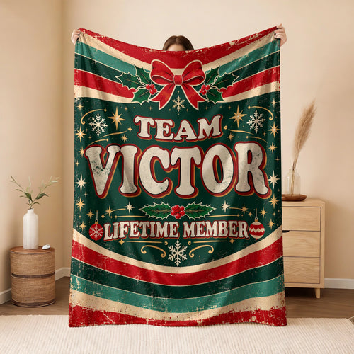 Team Your Name Lifetime Member Christmas Fleece Blanket VICTOR 13K1 BK52