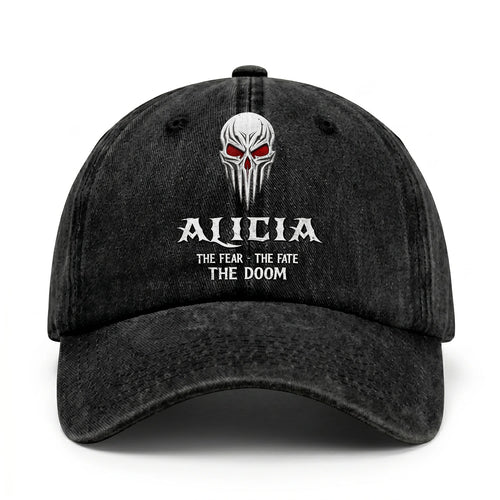 Your Name The Fear The Fate The Doom Skull Washed Cap ALICIA 13K1 C98PF