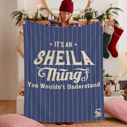 Your Name Thing Striped Blue Fleece Blanket SHEILA 13K1 BK23