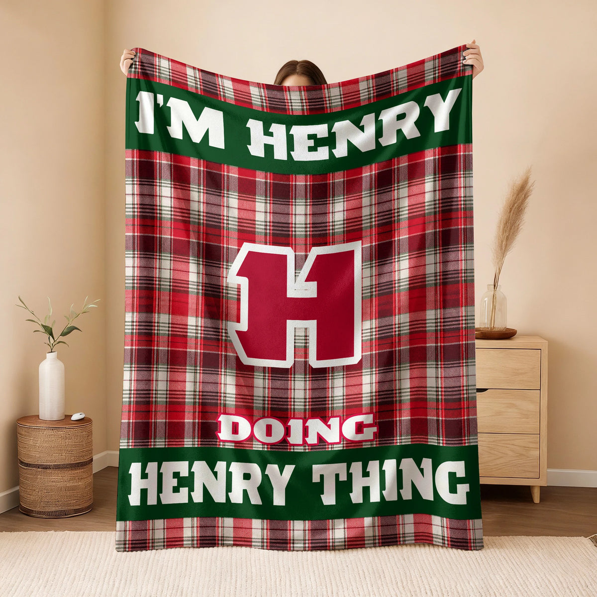 I'm Name Doing Name Things Red Plaid Fleece Blanket HENRY 13K1 BK49