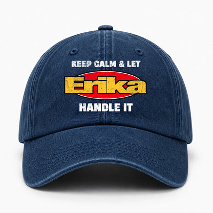 Keep Calm & Let Your Name Handle It Yellow And Red Logo Washed Cap ERIKA 13K1 C172PF