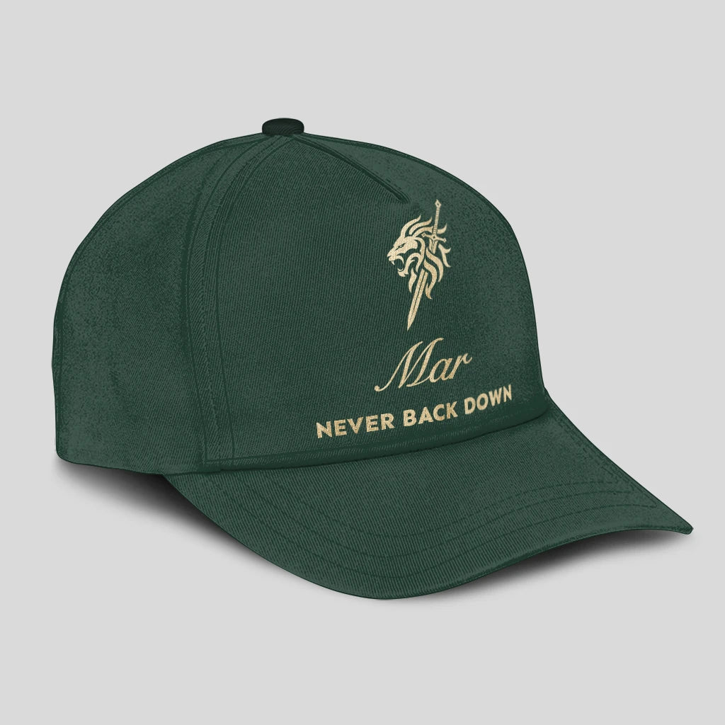 Never Back Down Lion And Sword Sage Green Cap MAR 13K1 C178PF
