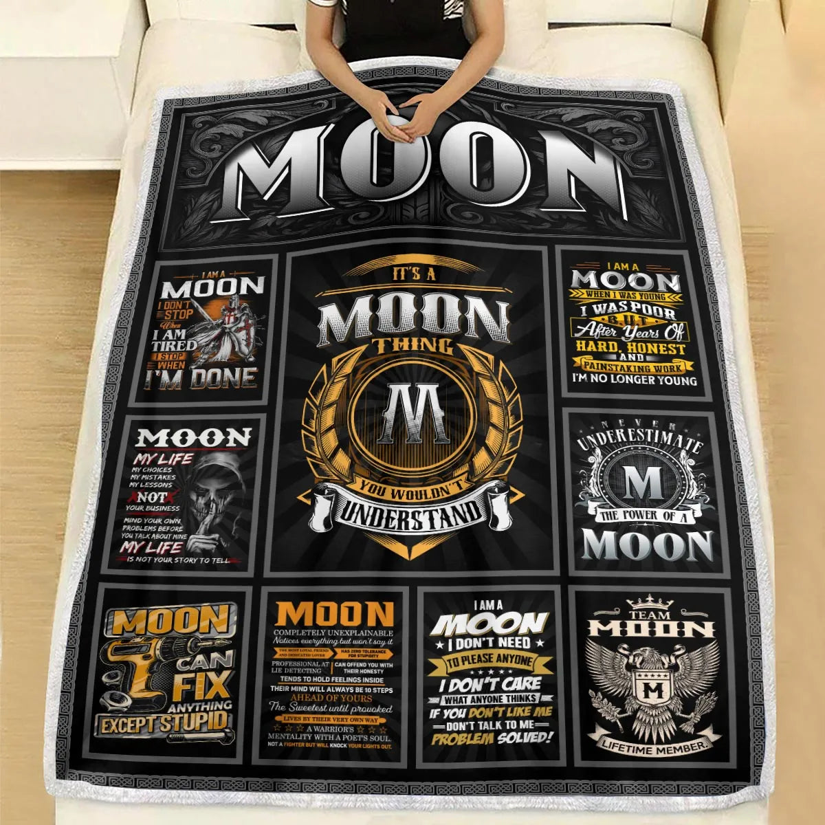 MOON Personalized Blanket | Custom Name Cozy Throw Gift 13K3-BK2