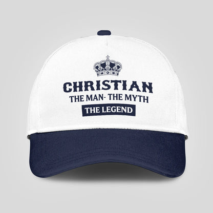 The Man The Myth The Legend King Crown Blue And White Cap CHRISTIAN 13K1 C147PF