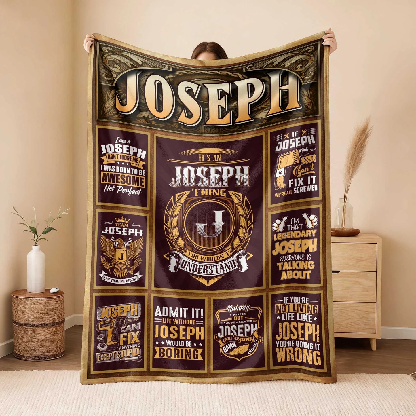 JOSEPH Personalized Blanket | Custom Name Cozy Throw Gift 13K1-BK4