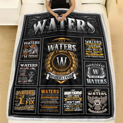 WATERS Personalized Blanket | Custom Name Cozy Throw Gift 13K4-BK2