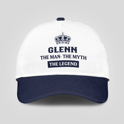 The Man The Myth The Legend King Crown Blue And White Cap GLENN 13K1 C147PF