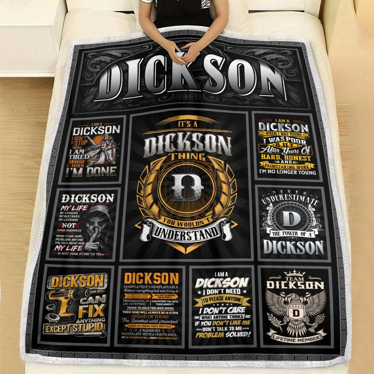 DICKSON Personalized Blanket | Custom Name Cozy Throw Gift 13K5-BK2