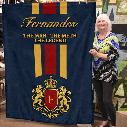 The Man The Myth The Legend Navy Striped Fleece Blanket FERNANDES 13K1 BK16