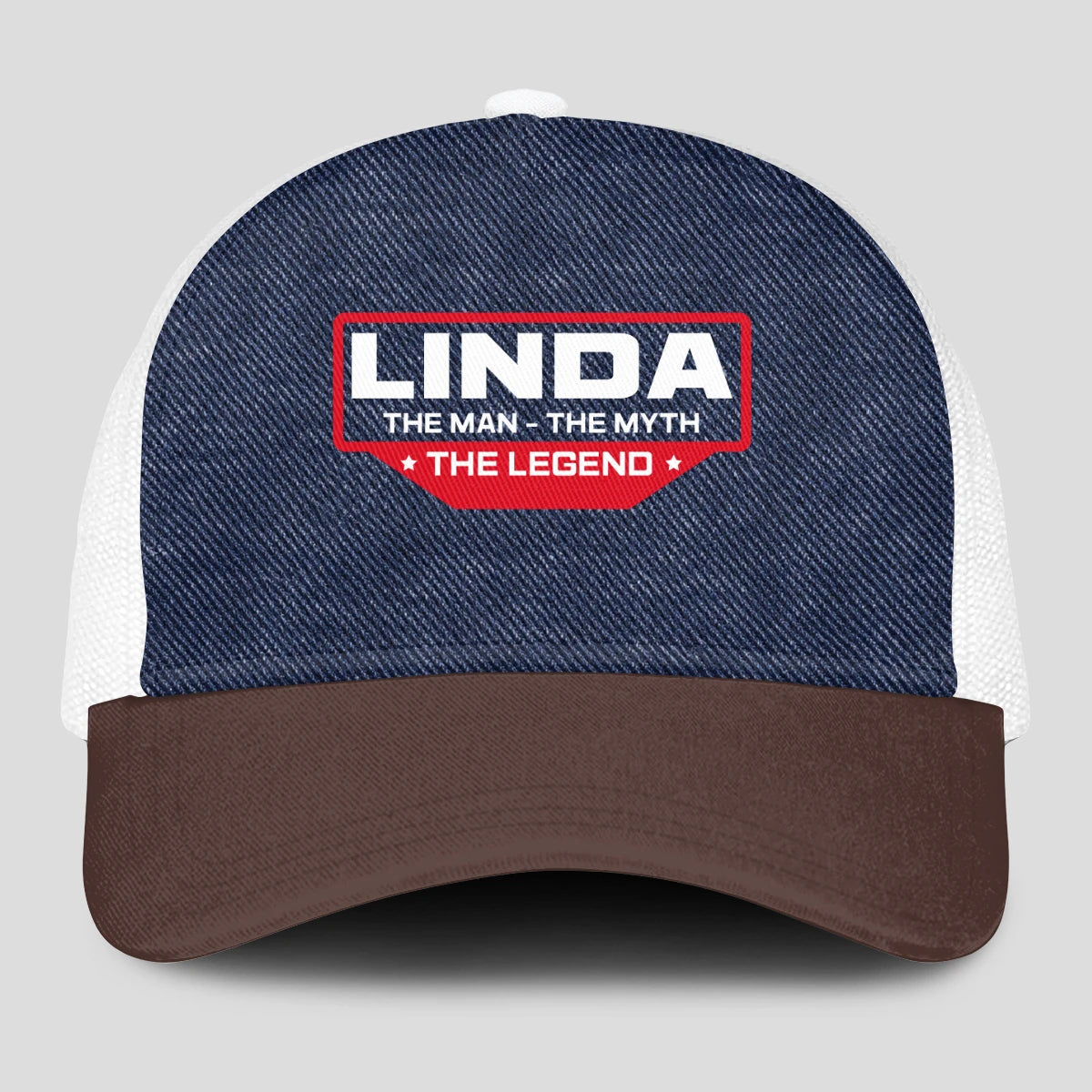 The Man The Myth The Legend Navy Brown And White Mesh Cap LINDA 13K1 C200PF