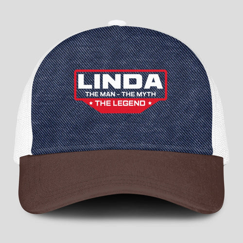 The Man The Myth The Legend Navy Brown And White Mesh Cap LINDA 13K1 C200PF