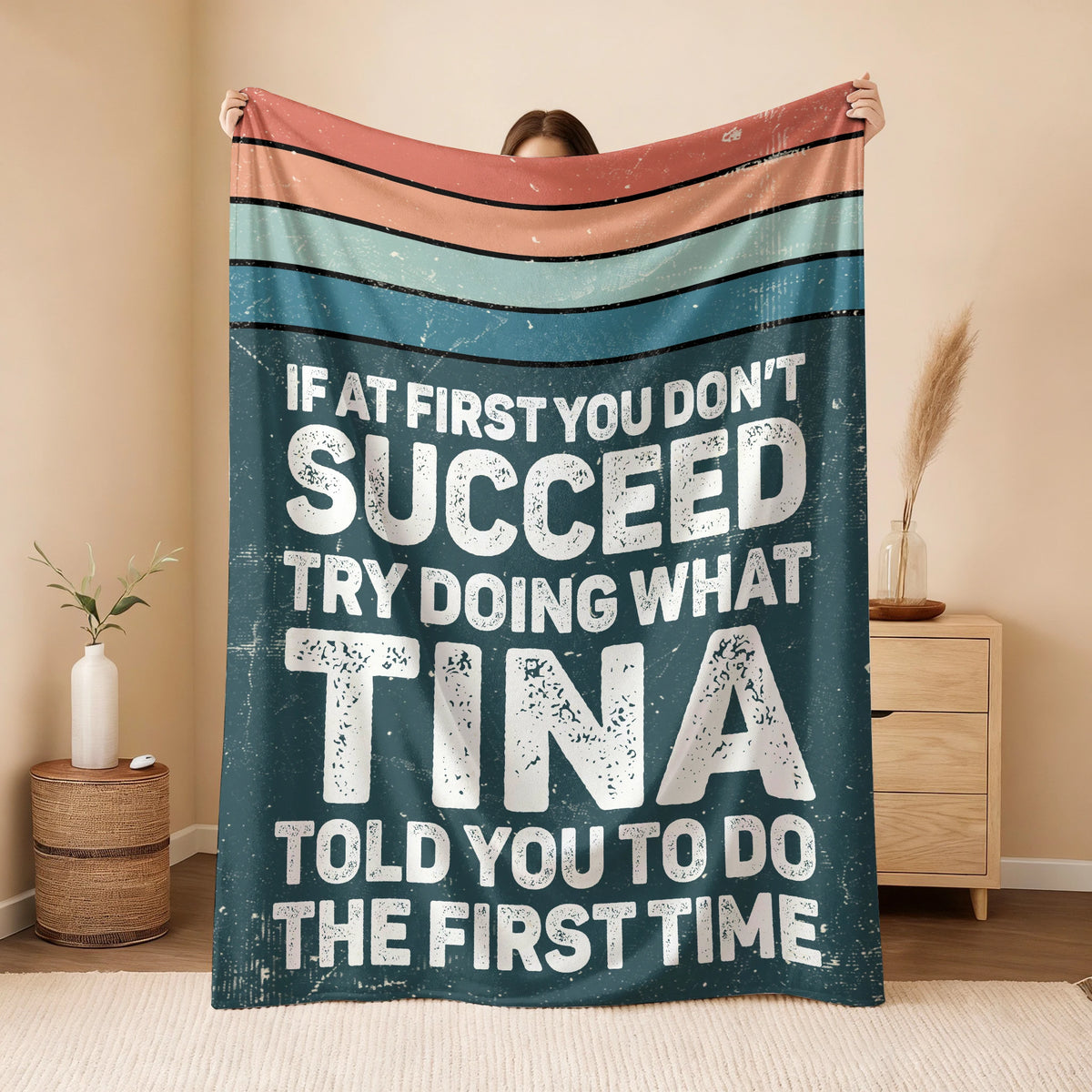 If At First You Don’t Succeed Retro Green Fleece Blanket TINA 13K1 BK29