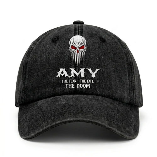 Your Name The Fear The Fate The Doom Skull Washed Cap AMY 13K1 C98PF