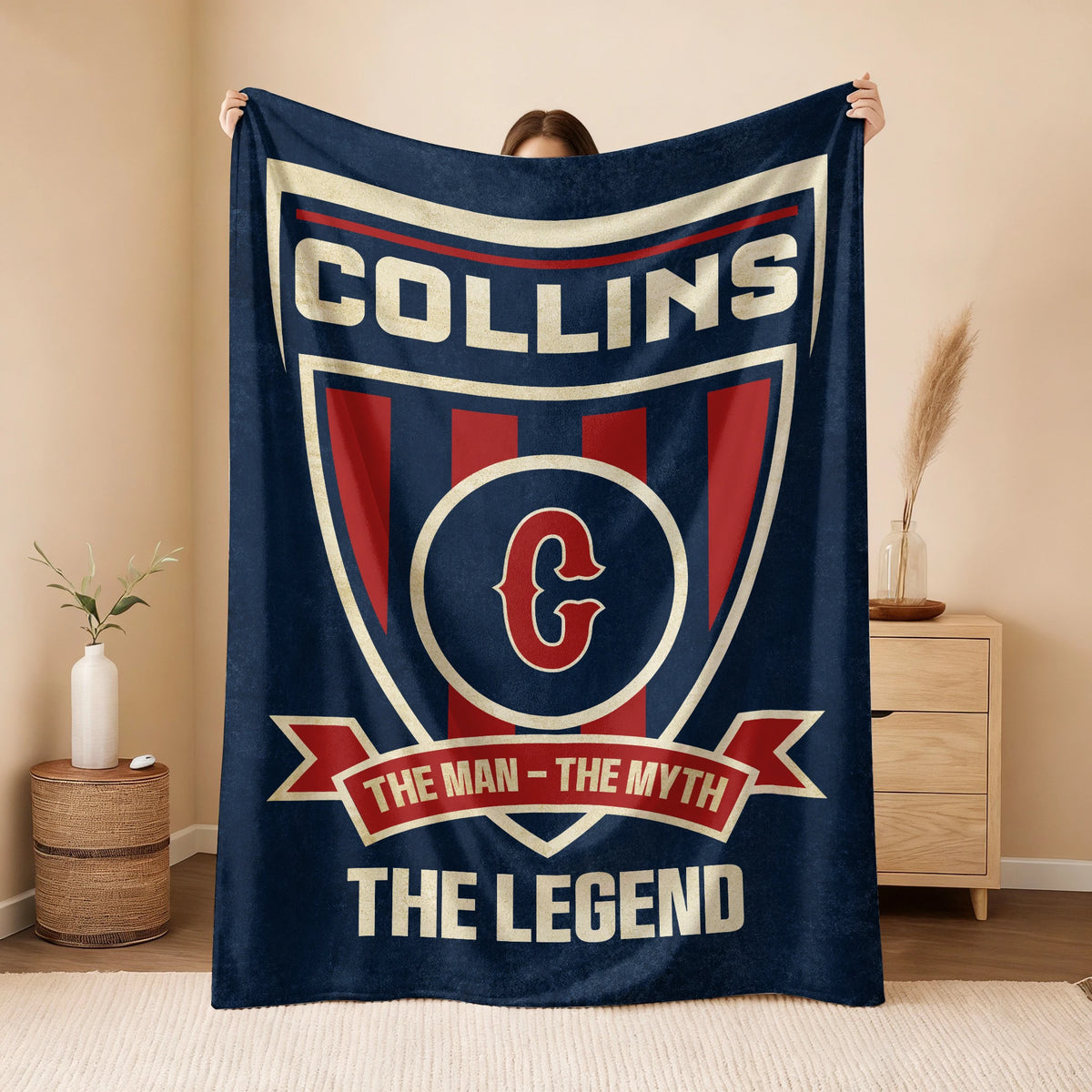 The Man The Myth The Legend Blue Burgundy Baseball Blanket COLLINS 13K1 BK18