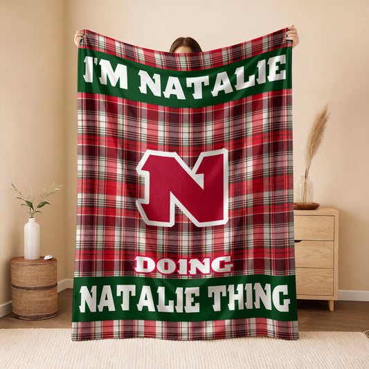 I'm Name Doing Name Things Red Plaid Fleece Blanket NATALIE 13K1 BK49