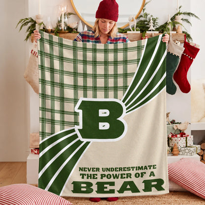 Never Underestimate Your Name Green & Cream Plaid Fleece Blanket BEAR 13K1 BK50