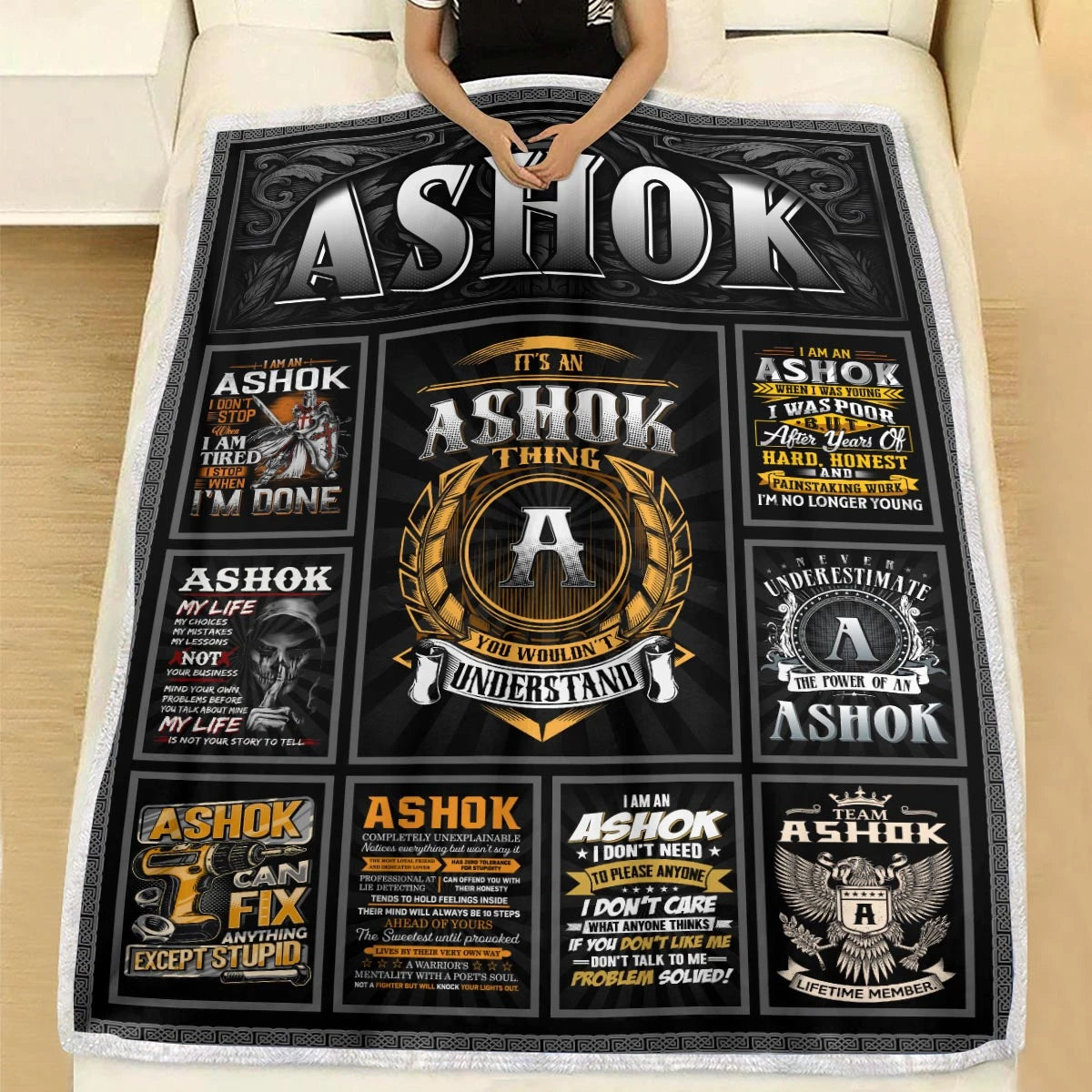 ASHOK Personalized Blanket | Custom Name Cozy Throw Gift 13K4-BK2