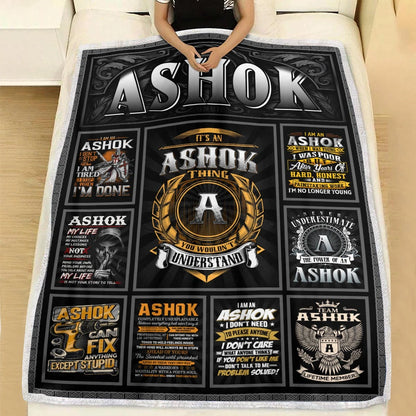 ASHOK Personalized Blanket | Custom Name Cozy Throw Gift 13K4-BK2