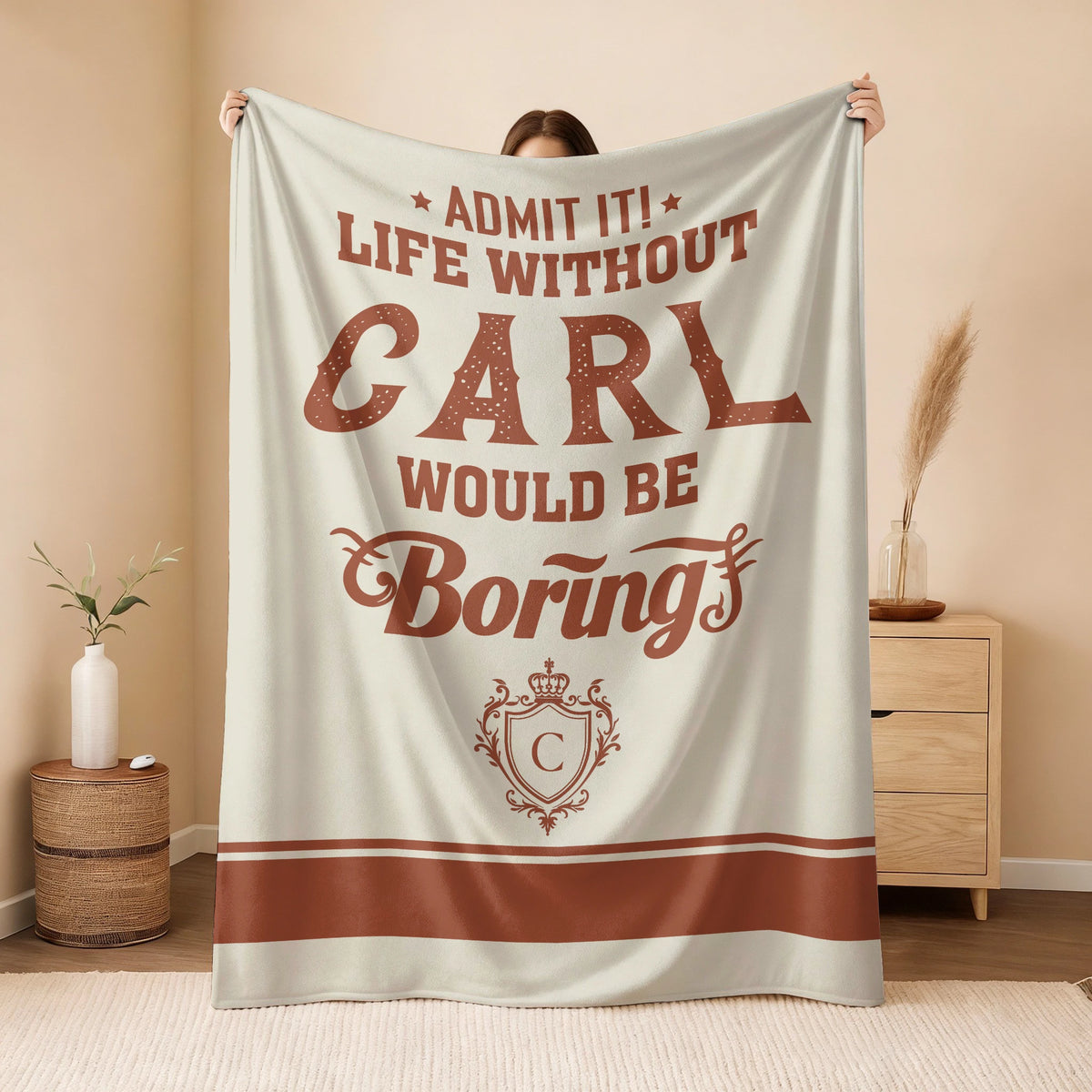 Life Without Your Name Would Be Boring Cream Terracotta Blanket CARL 13K1 BK24