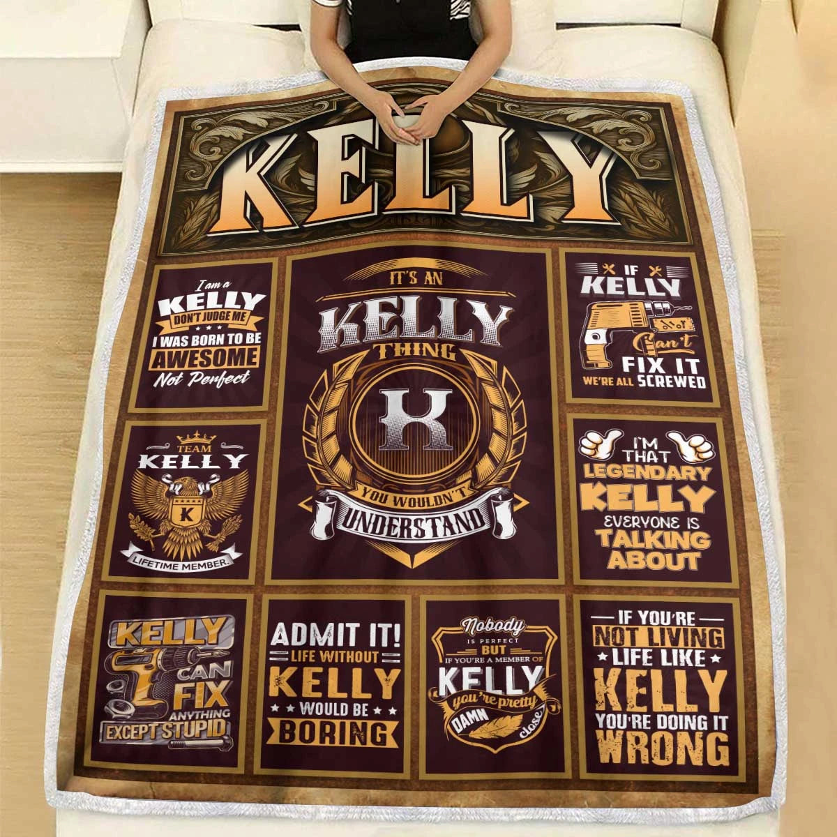 KELLY Personalized Blanket | Custom Name Cozy Throw Gift 13K1-BK4