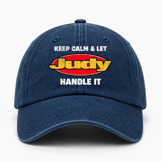 Keep Calm & Let Your Name Handle It Yellow And Red Logo Washed Cap JUDY 13K1 C172PF