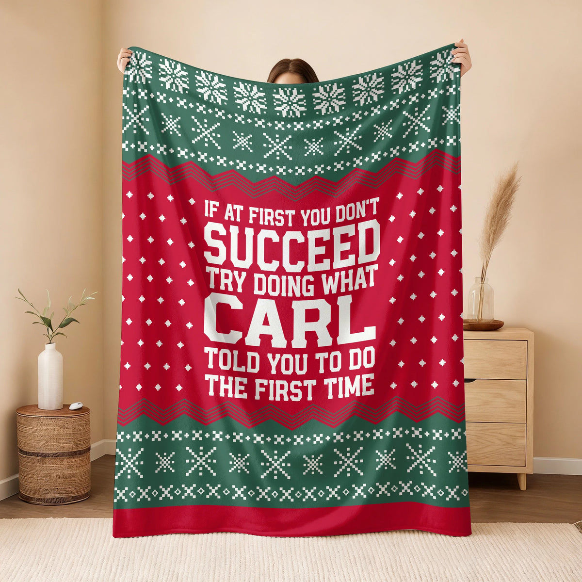 If At First You Don’t Succeed Red Green Christmas Fleece Blanket CARL 13K1 BK28