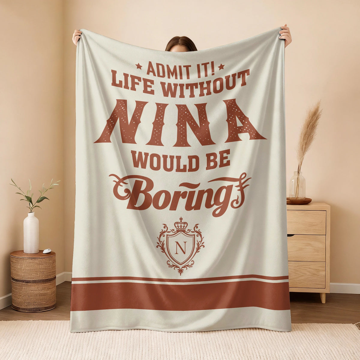 Life Without Your Name Would Be Boring Cream Terracotta Blanket NINA 13K1 BK24