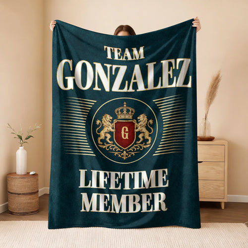 Team Your Name Lifetime Member Sage Green Fleece Blanket GONZALEZ 13K1 BK42