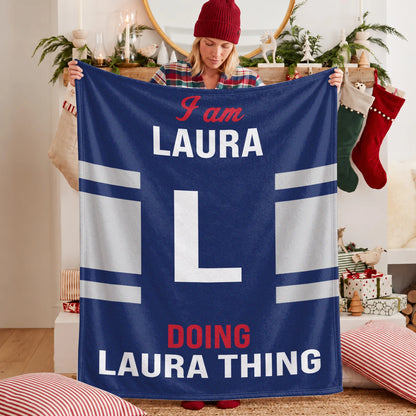 I'm Name Doing Name Things Navy Fleece Blanket LAURA 13K1 BK51