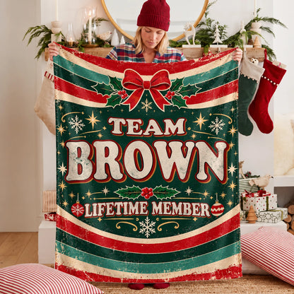 Team Your Name Lifetime Member Christmas Fleece Blanket BROWN 13K1 BK52