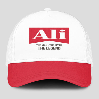 The Man The Myth The Legend Red And White Mesh Cap ALI 13K1 C197PF