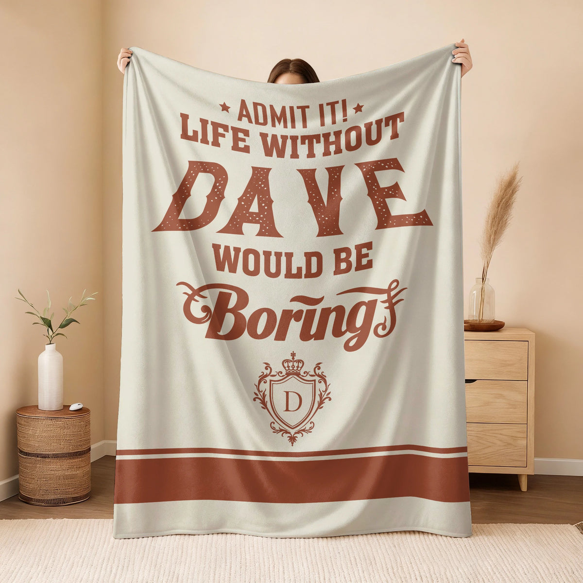 Life Without Your Name Would Be Boring Cream Terracotta Blanket DAVE 13K1 BK24