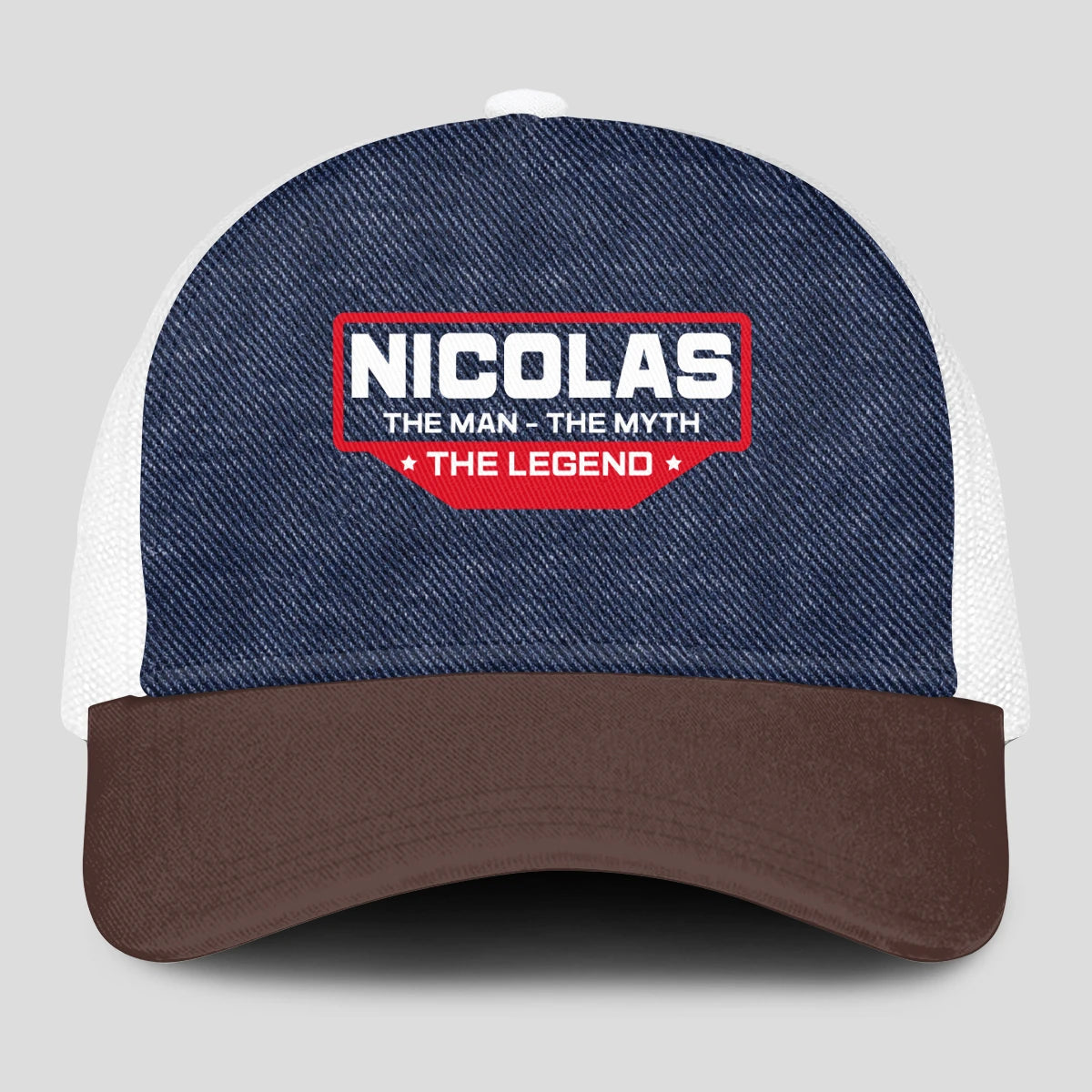 The Man The Myth The Legend Navy Brown And White Mesh Cap NICOLAS 13K1 C200PF
