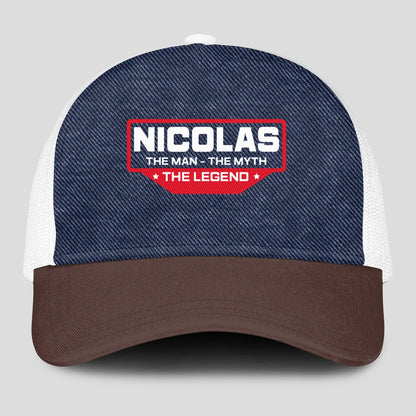 The Man The Myth The Legend Navy Brown And White Mesh Cap NICOLAS 13K1 C200PF