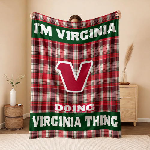 I'm Name Doing Name Things Red Plaid Fleece Blanket VIRGINIA 13K1 BK49