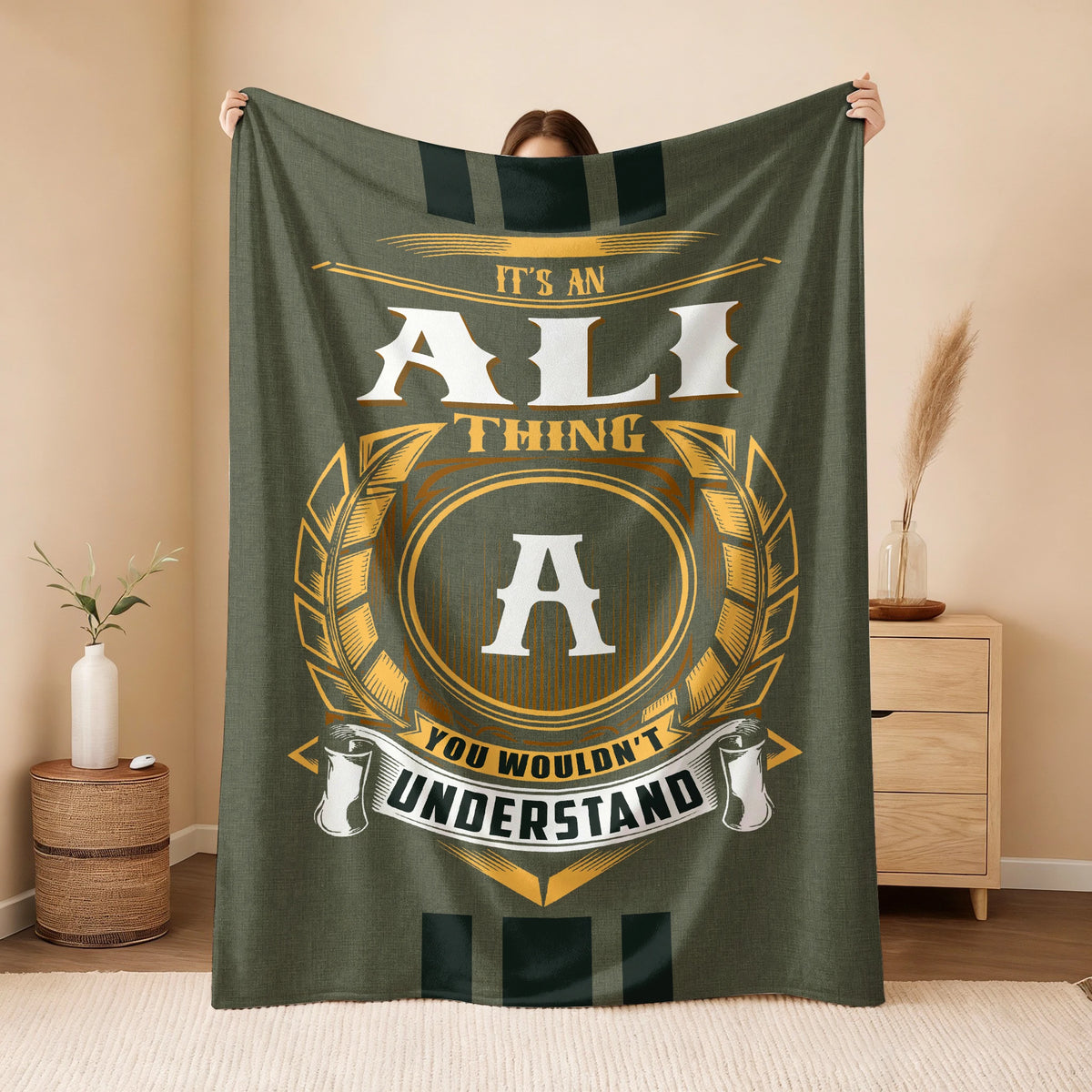 It's A Your Name Thing Olive Green Logo Fleece Blanket ALI 13K1 BK31