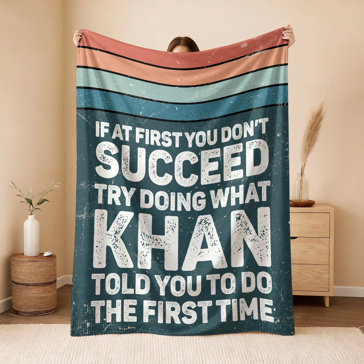 If At First You Don’t Succeed Retro Green Fleece Blanket KHAN 13K1 BK29