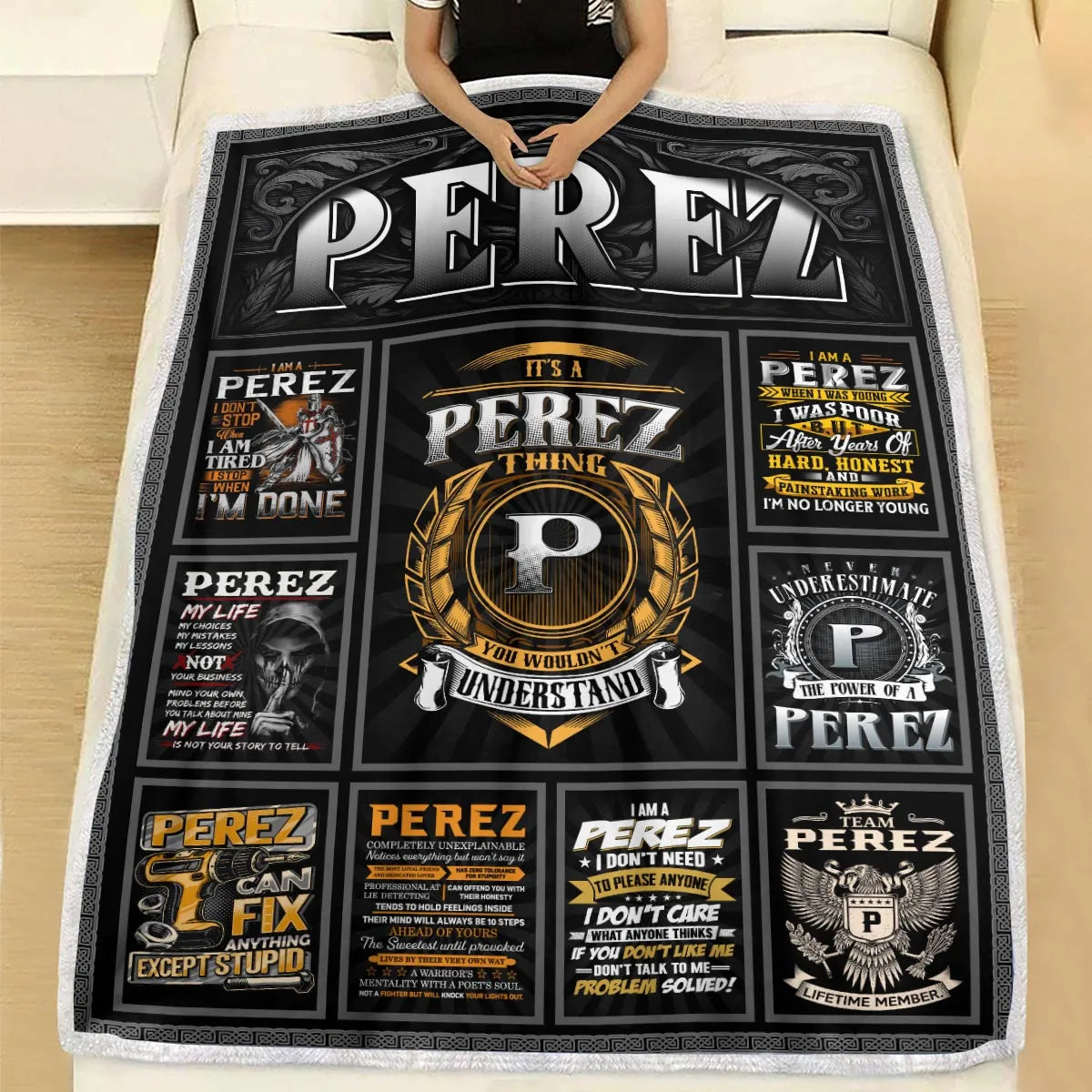 PEREZ Personalized Blanket | Custom Name Cozy Throw Gift 13K1-BK2