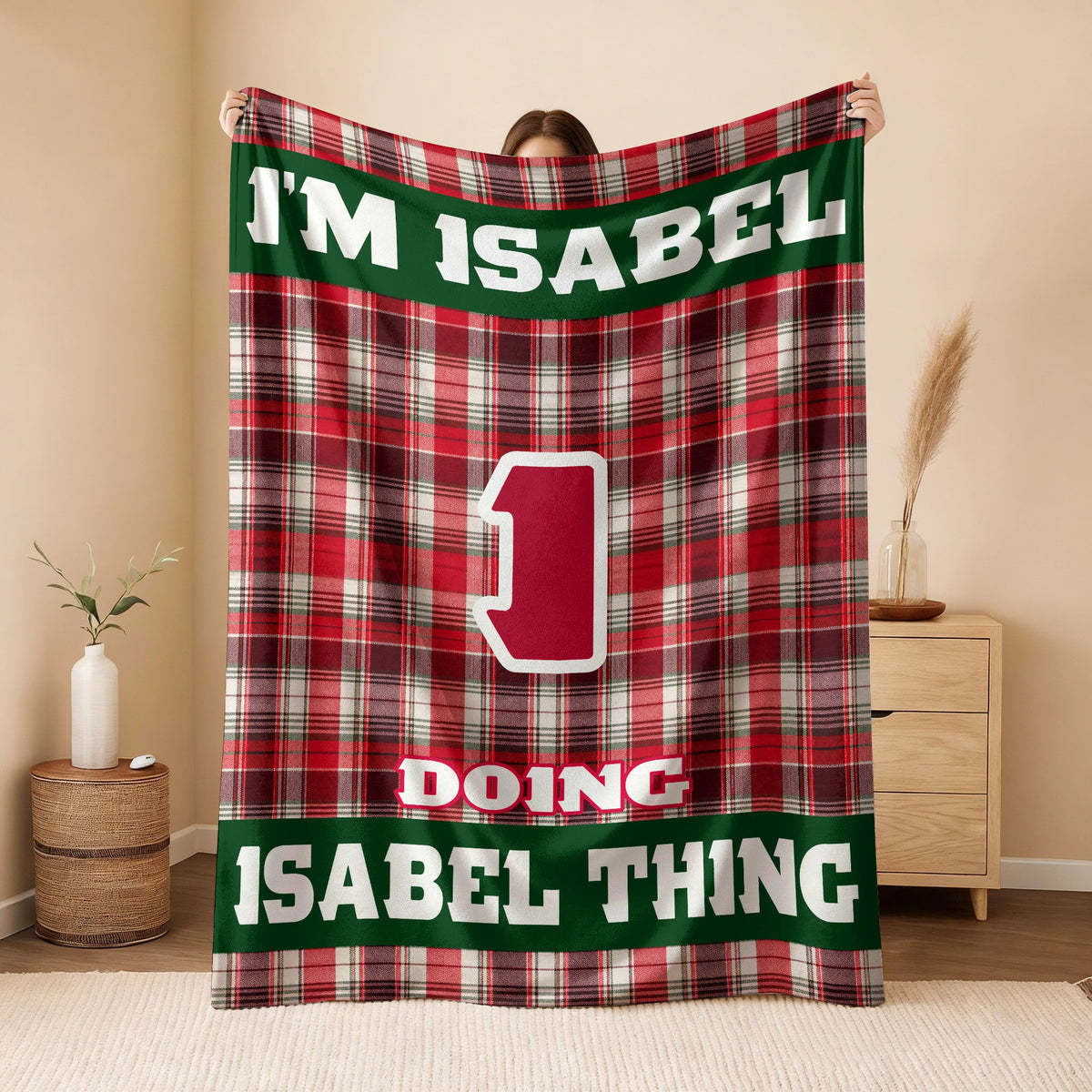 I'm Name Doing Name Things Red Plaid Fleece Blanket ISABEL 13K1 BK49