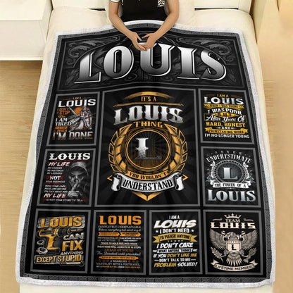 LOUIS Personalized Blanket | Custom Name Cozy Throw Gift 13K1-BK2